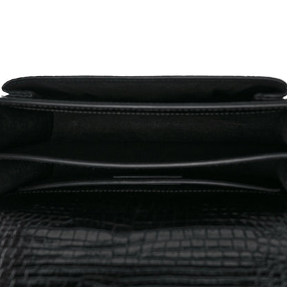Saint Laurent Calfskin Crocodile Embossed Medium Monogram Sunset Black 5 of 8