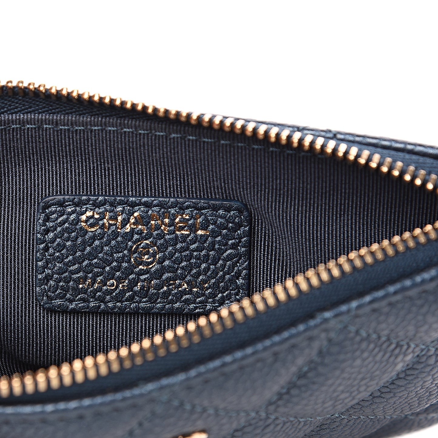 Metallic Caviar Quilted Small Cosmetic Case Dark Blue