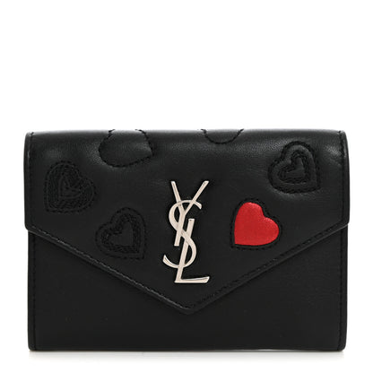 Saint Laurent Calfskin Heart Embossed Envelope Wallet Black 1 of 8