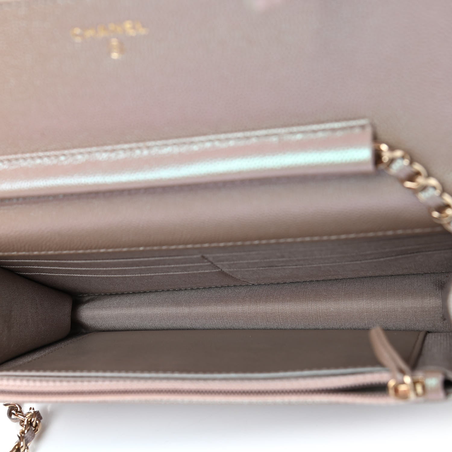 Chanel Iridescent Caviar Quilted Wallet On Chain WOC Beige 4 of 4