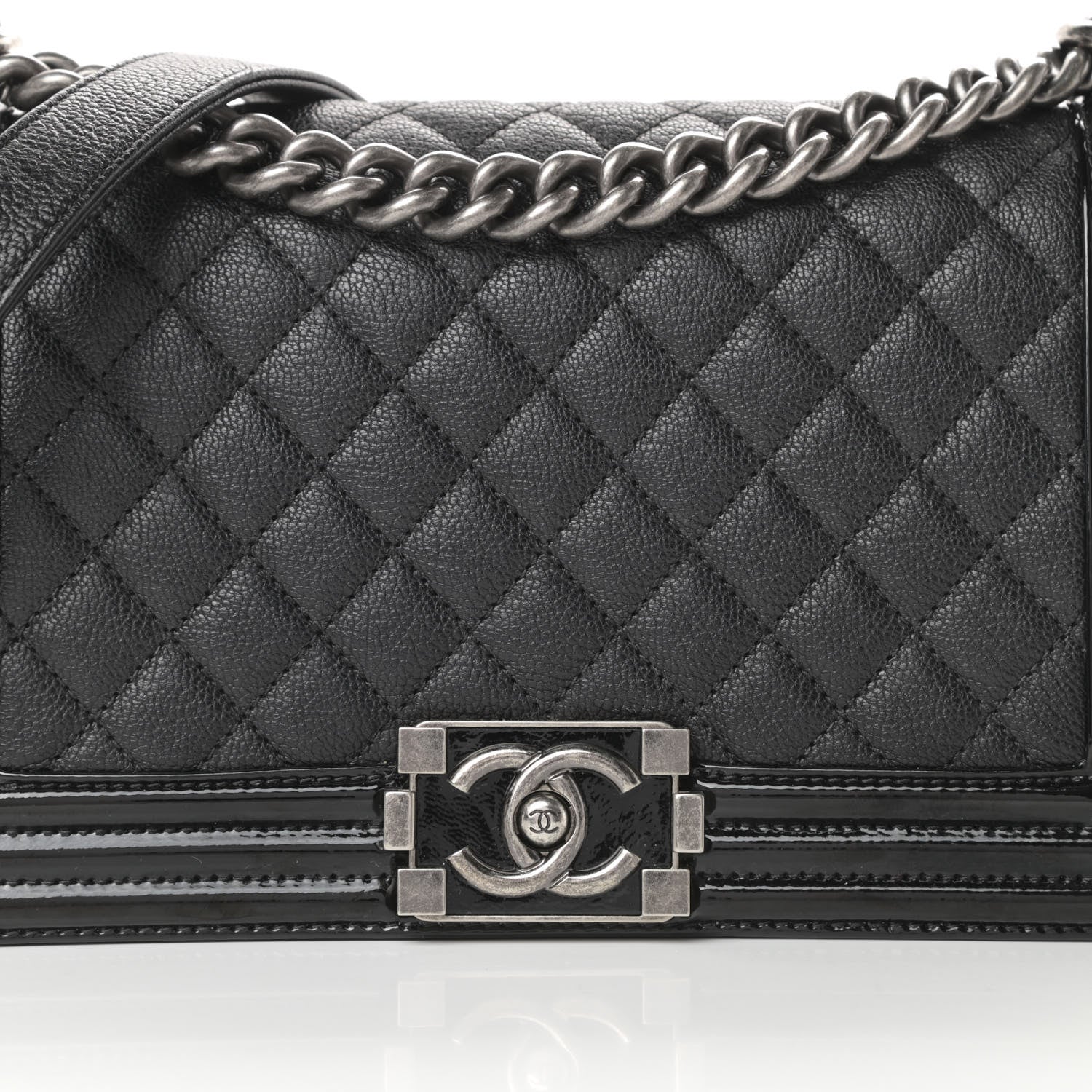 Chanel Goatskin Quilted Patent Medium Duo Boy Flap Black 8 of 13