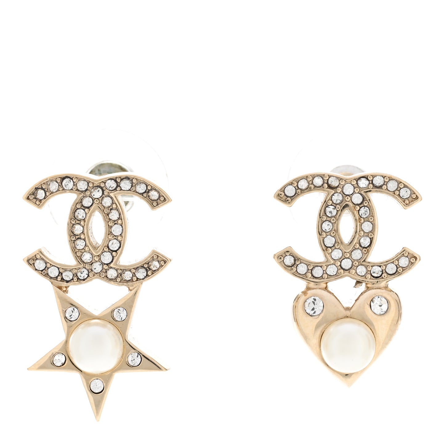 Crystal Pearl Charming Winter CC Star Heart Earrings Gold
