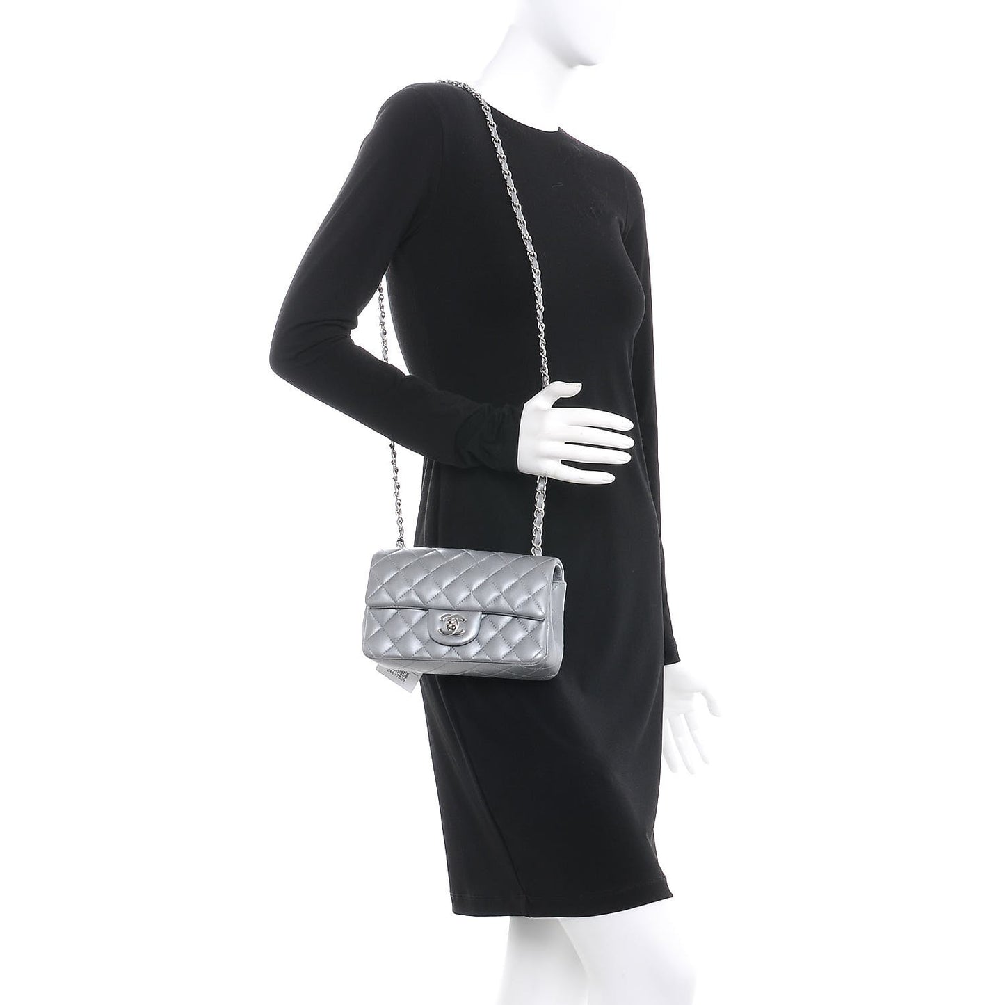 Metallic Lambskin Quilted Mini Rectangular Flap Silver