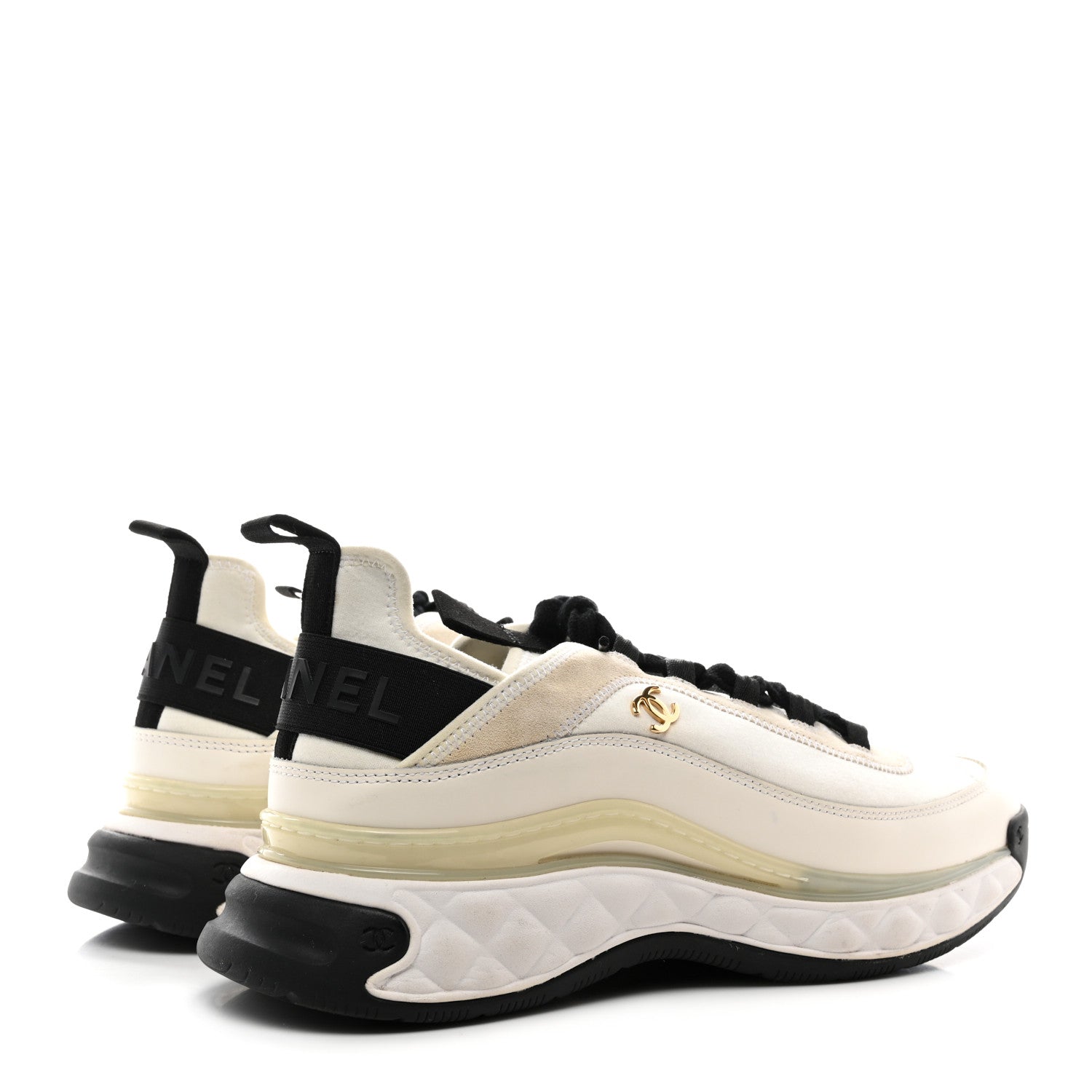 Chanel Velvet Calfskin Mixed Fibers CC Sneakers 41.5 Ivory Black 4 of 9