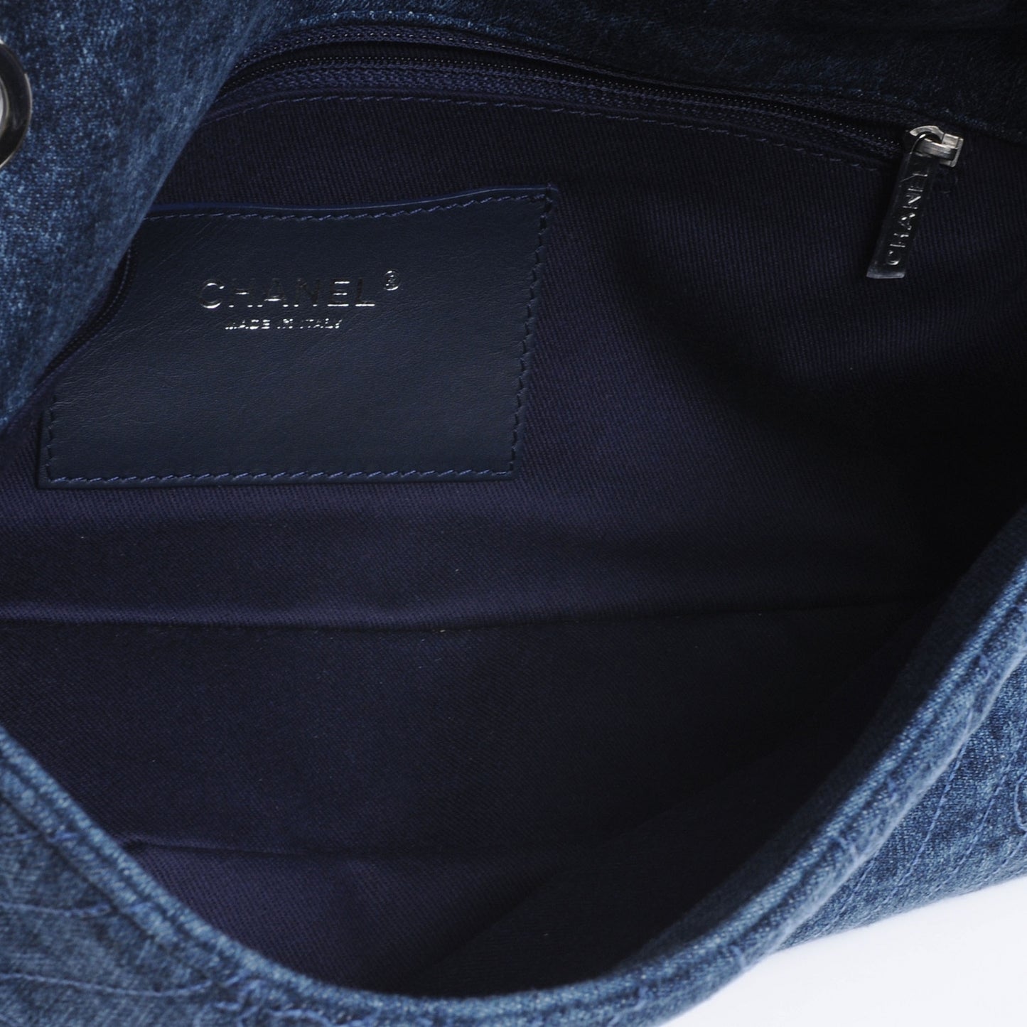 Denim Camellia Embroidered Large Flap Dark Blue