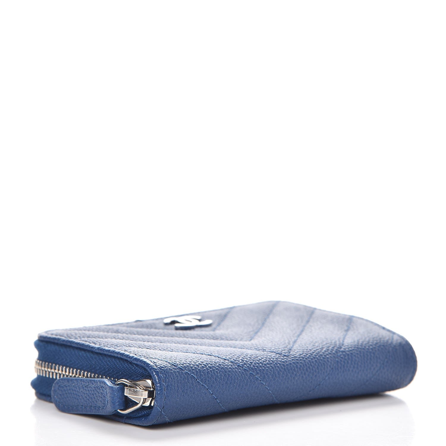 Chanel Caviar Chevron Quilted Zip Coin Purse Blue 4 of 8