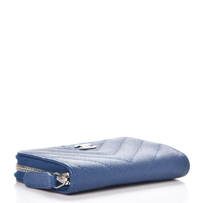Chanel Caviar Chevron Quilted Zip Coin Purse Blue 4 of 8