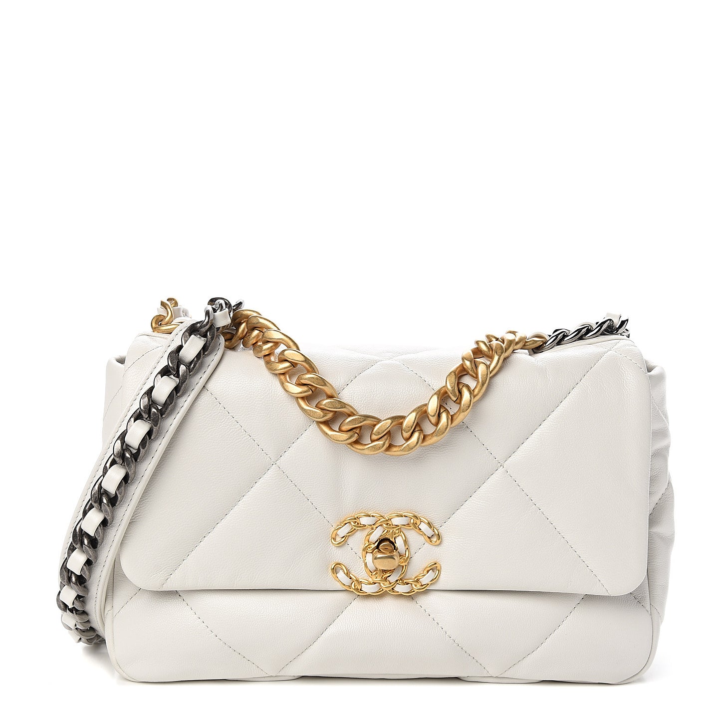 Goatskin Quilted Medium 19 Flap White