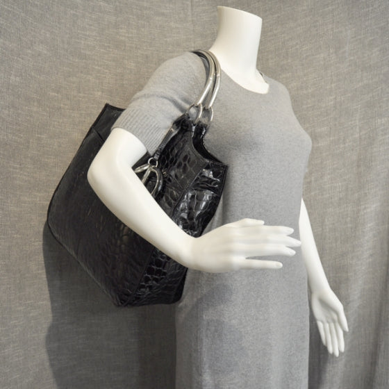 Patent Crocodile Embossed 61 Tote Black