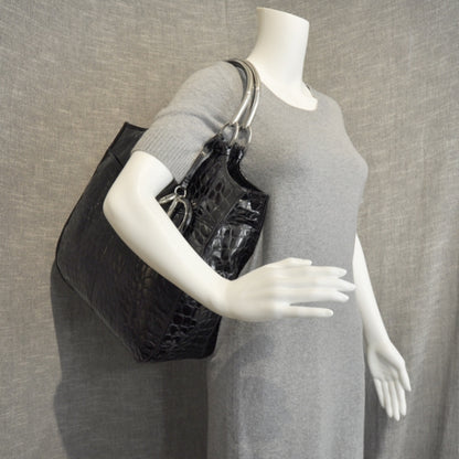 Christian Dior Patent Crocodile Embossed 61 Tote Black 2 of 10