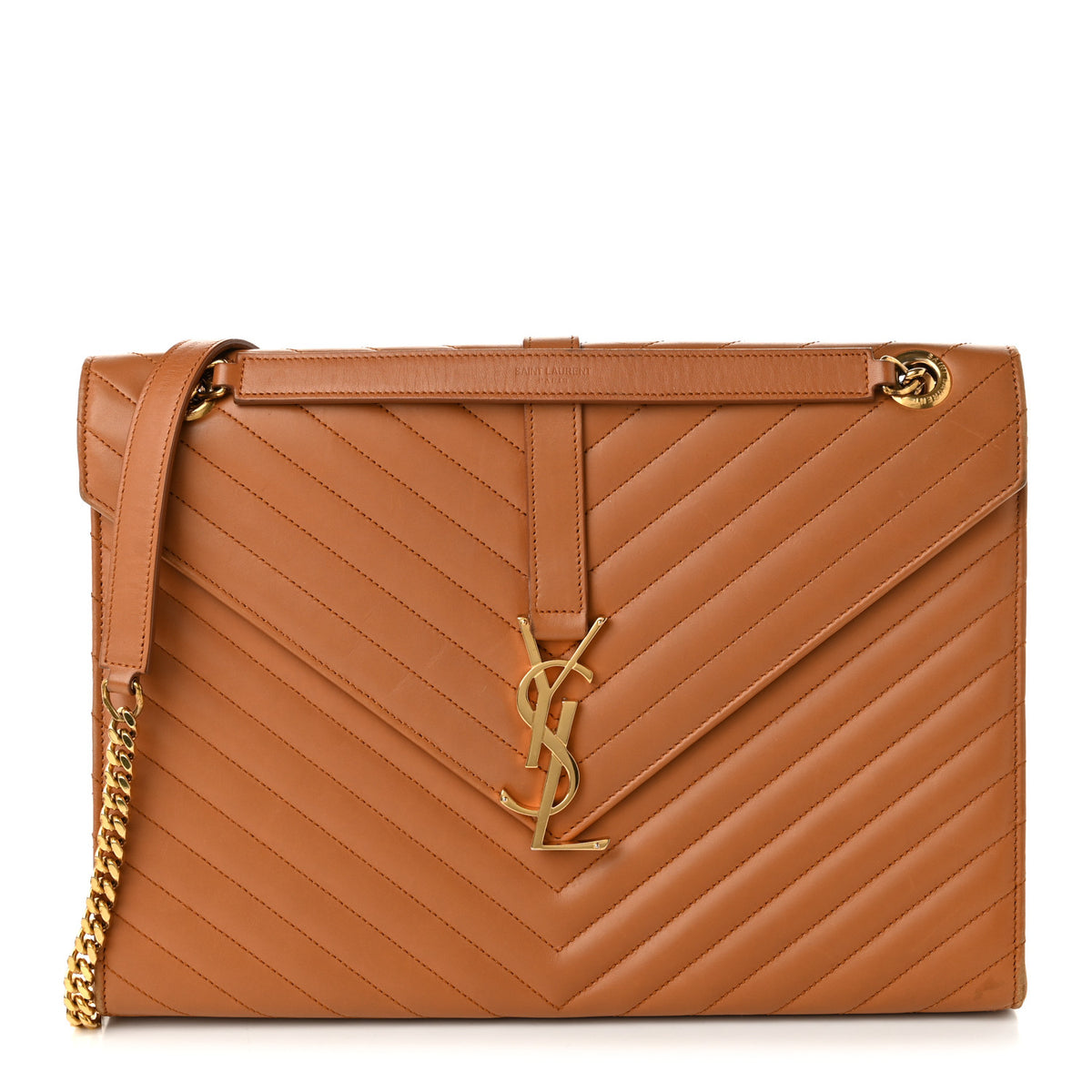 Smooth Calfskin Matelasse Chevron Large Monogram Satchel Brown