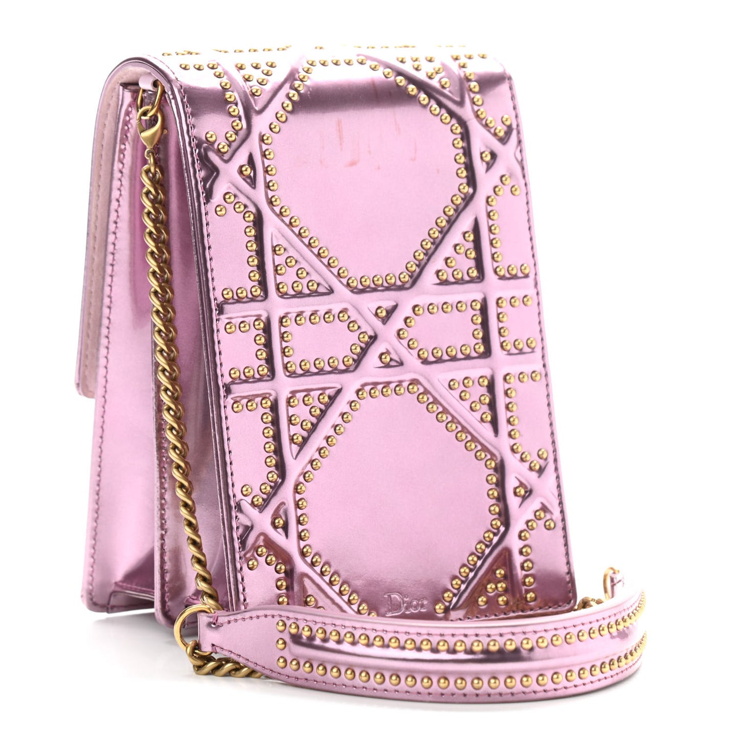 Metallic Calfskin Studded Vertical Diorama Pink