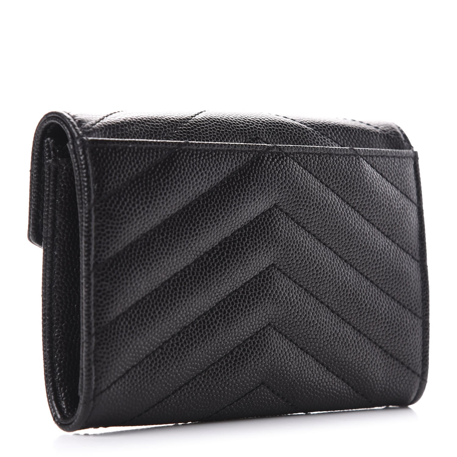 Saint Laurent Grain De Poudre Matelasse Chevron Small Monogram Envelope Wallet Black 3 of 11