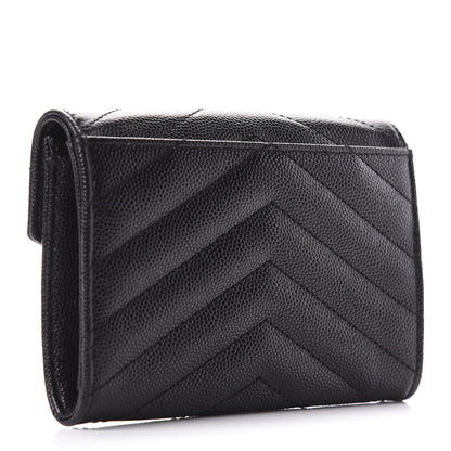 Saint Laurent Grain De Poudre Matelasse Chevron Small Monogram Envelope Wallet Black 3 of 11
