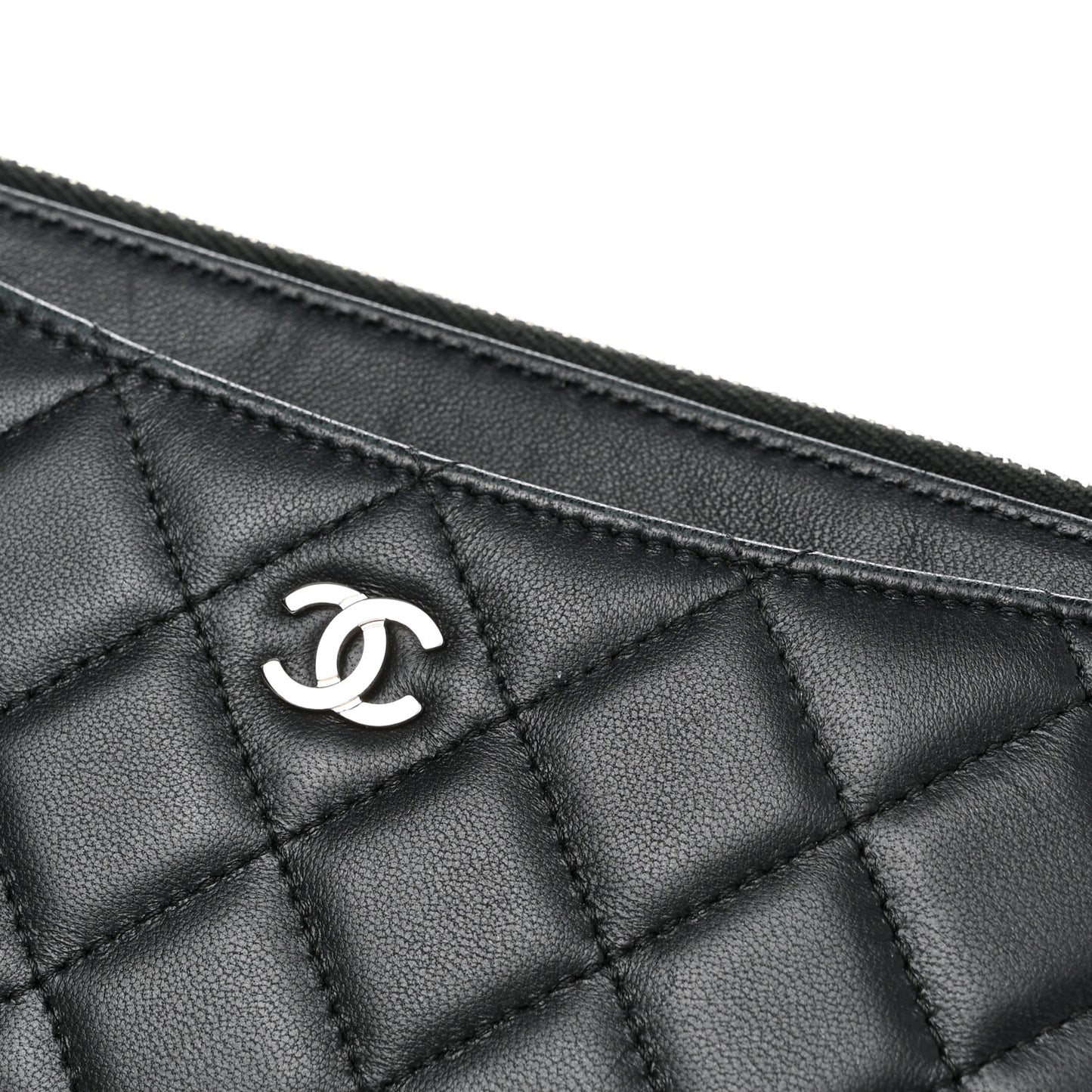 Lambskin Quilted Classic Zip Pouch Black