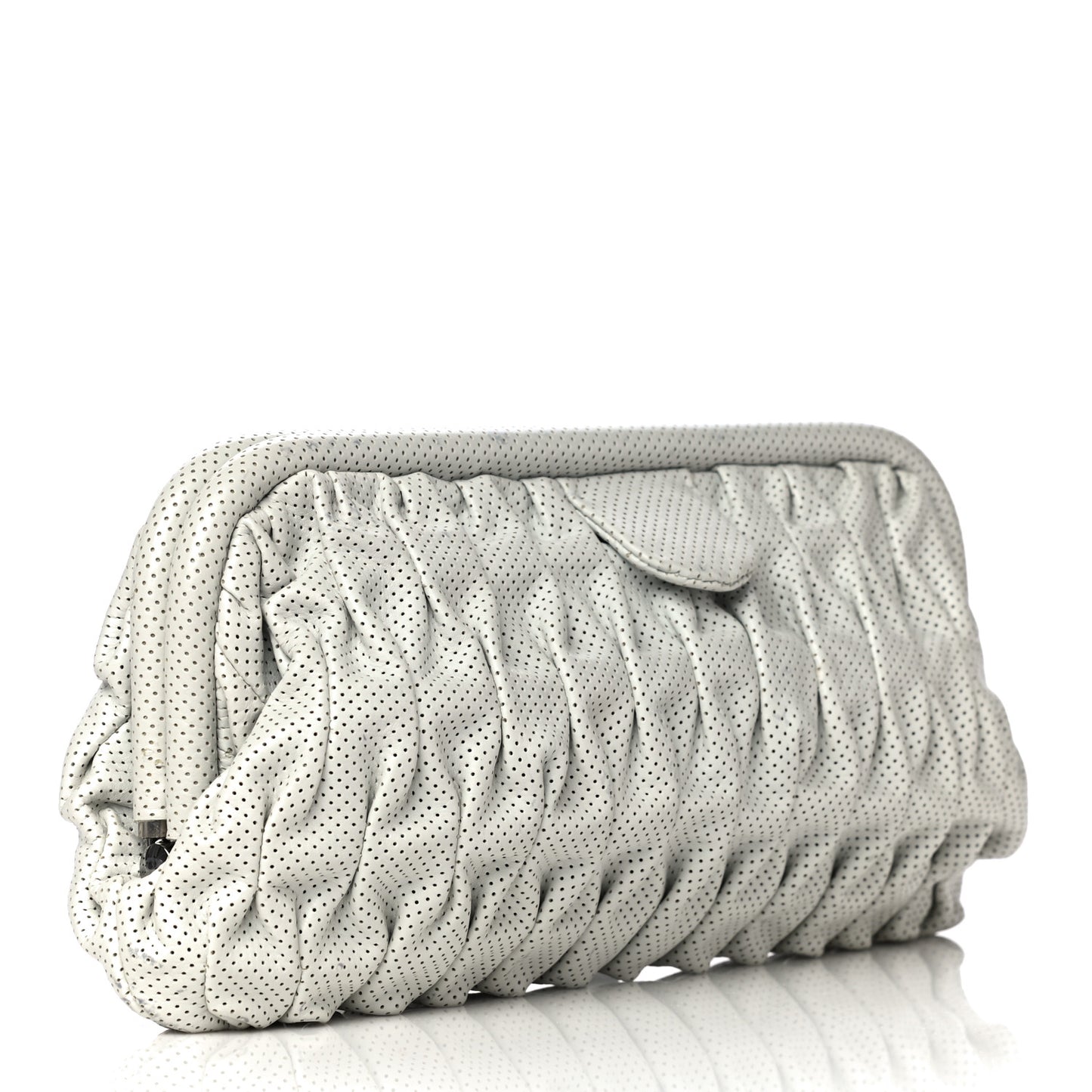Lambskin Perforated Clutch White