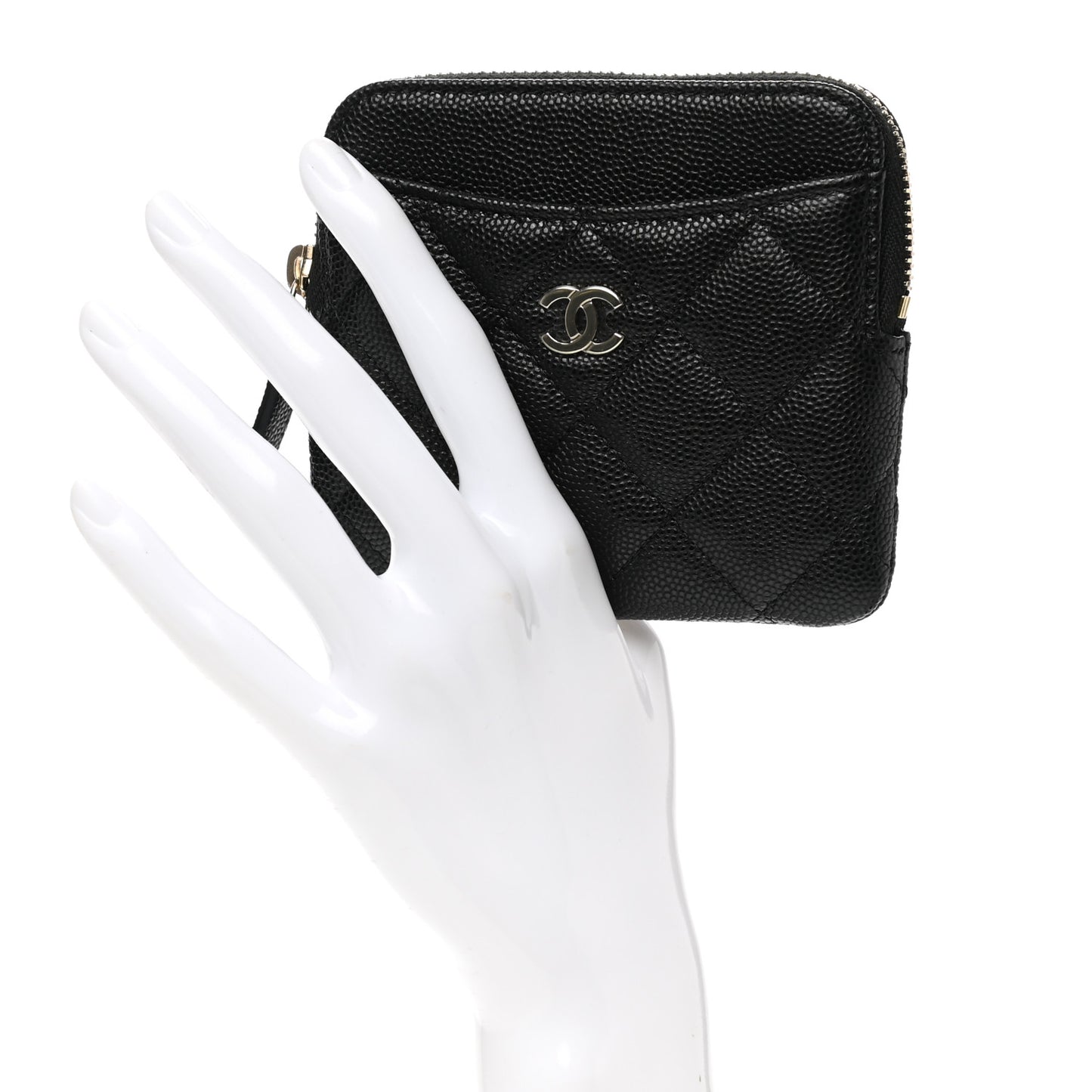 Caviar Quilted Zip Card Holder Wallet Black