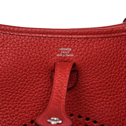 Hermes Taurillon Clemence Amazone Evelyne TPM Rouge Casaque Etain 6 of 8