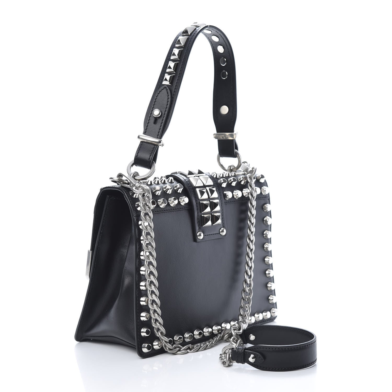 Prada City Calfskin Saffiano Studded Cahier Bag Black 3 of 10