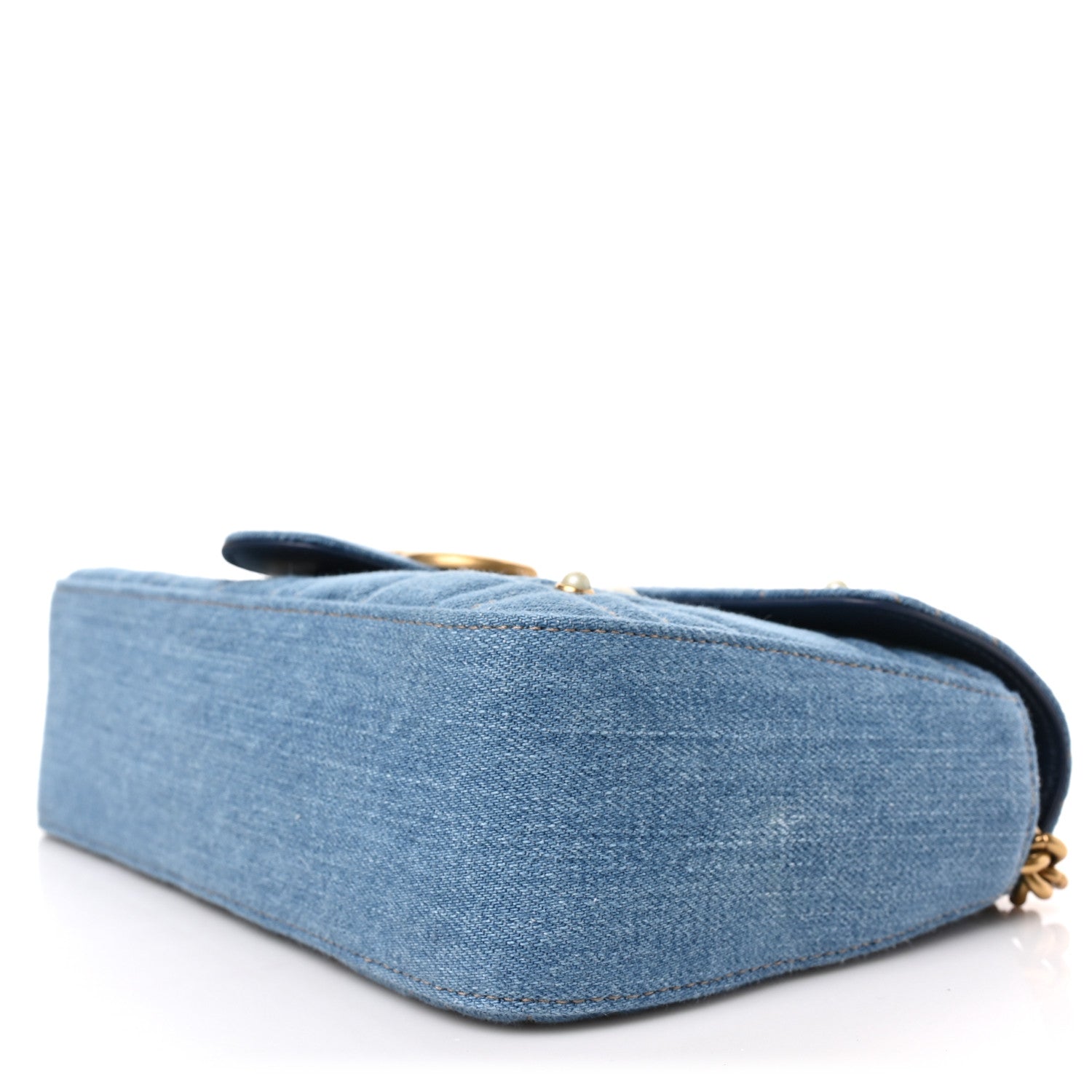Gucci Denim Matelasse Pearl Studded Small GG Marmont Shoulder Bag Blue 9 of 9