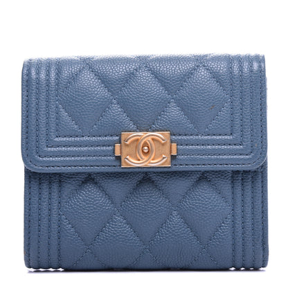 Chanel Iridescent Caviar Quilted Compact Boy Wallet Blue 1 of 8