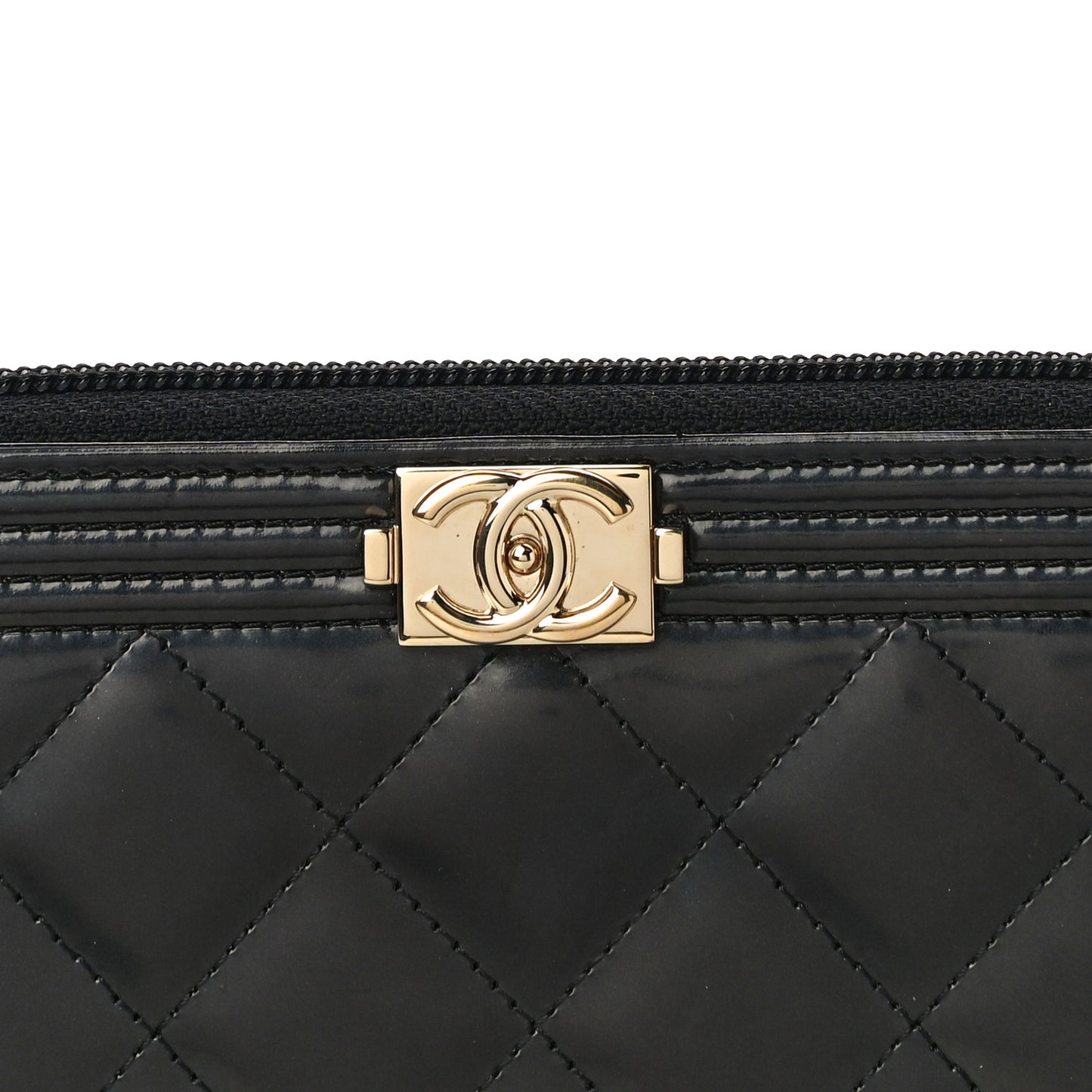 Glazed Calfskin Quilted Small Boy Zip Around Wallet Black