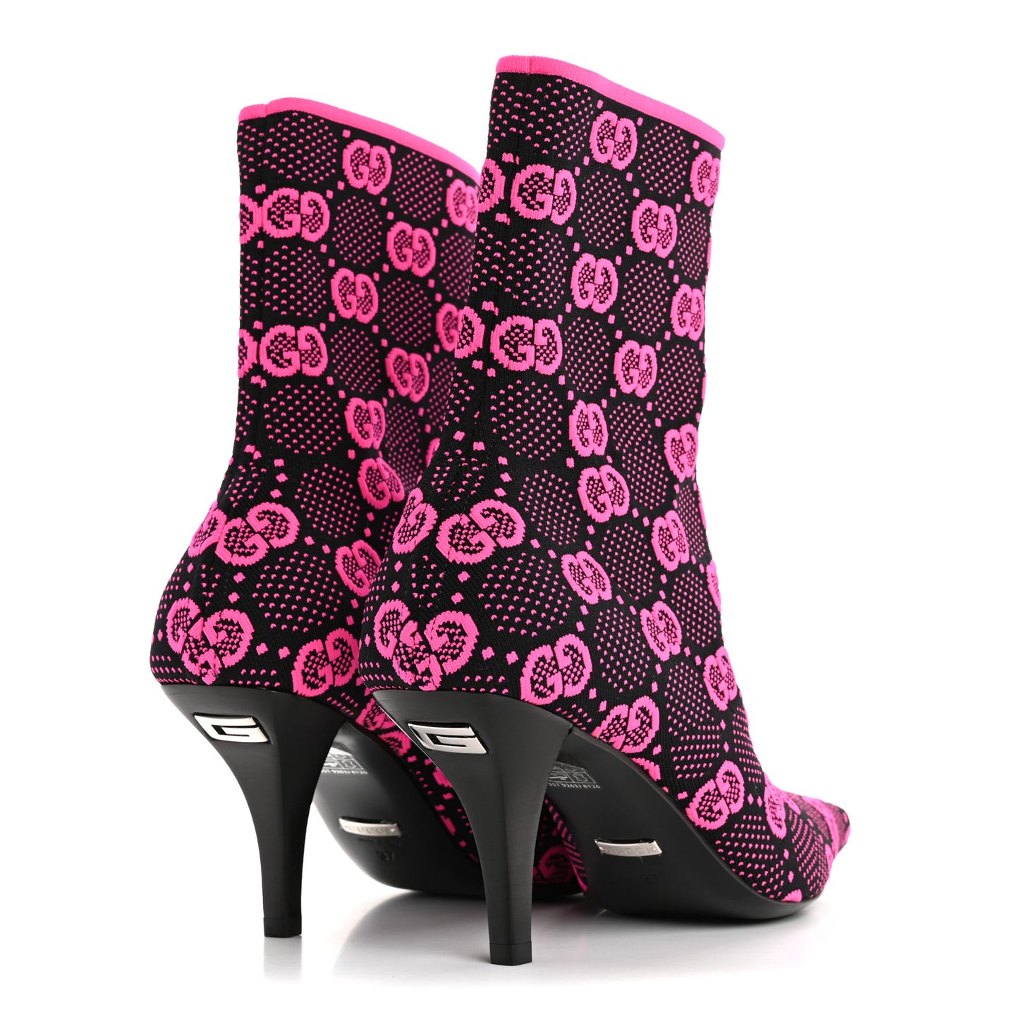 Technical Jersey Knit GG Monogram Square G 75mm Ankle Boots 37 Black Neon Fucsia