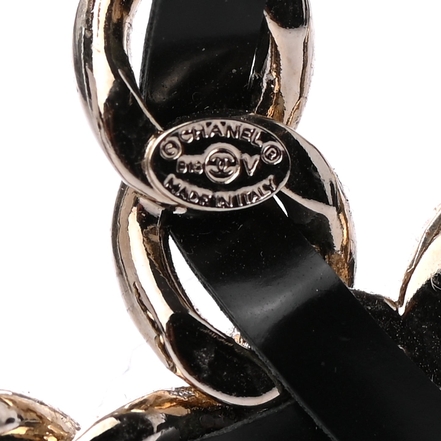Lambskin Crystal Chain CC Charms Brooch Black Gold