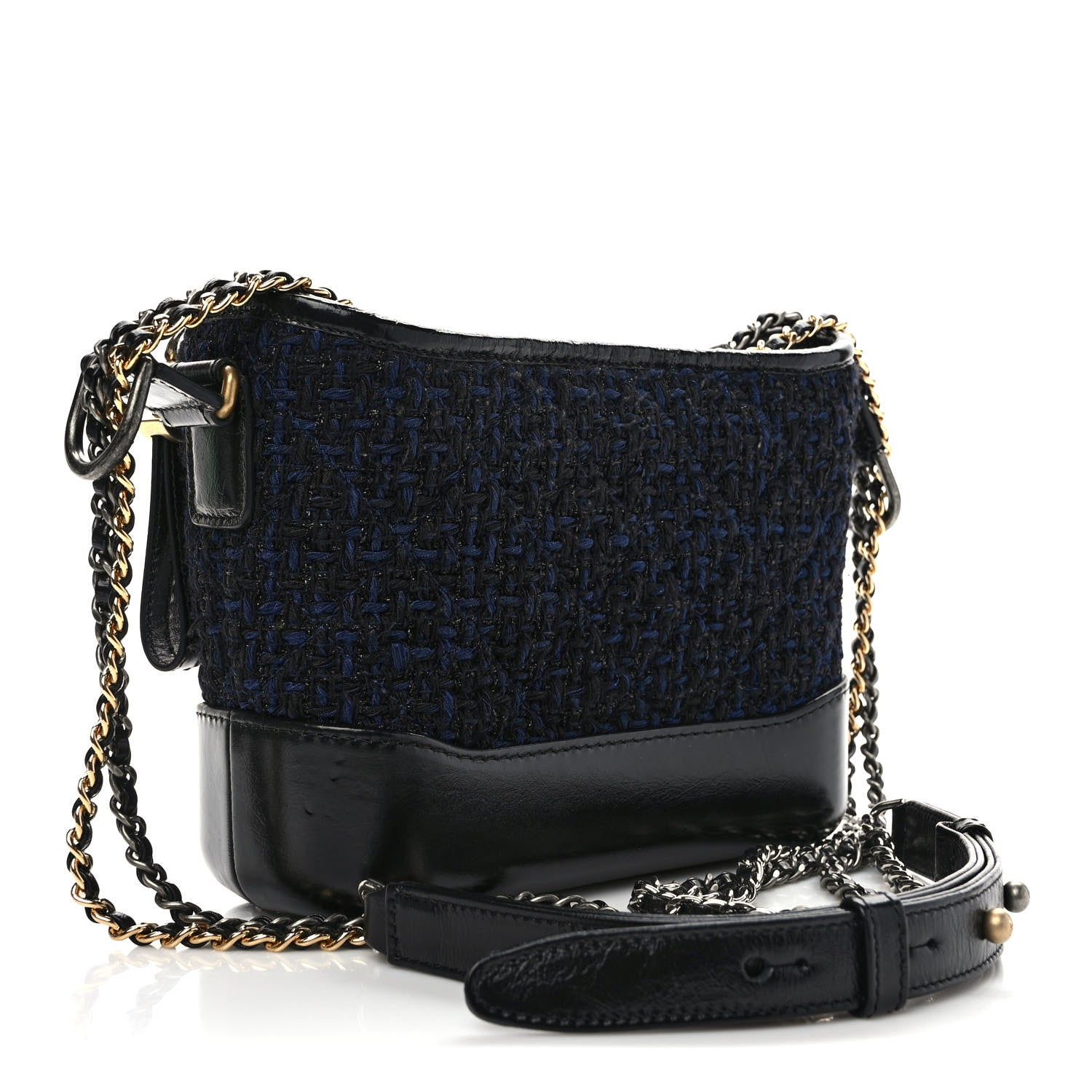 Chanel Tweed Calfskin Small Gabrielle Hobo Black Blue 3 of 8