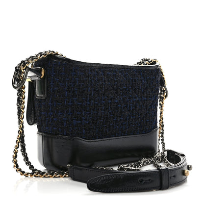 Chanel Tweed Calfskin Small Gabrielle Hobo Black Blue 3 of 8