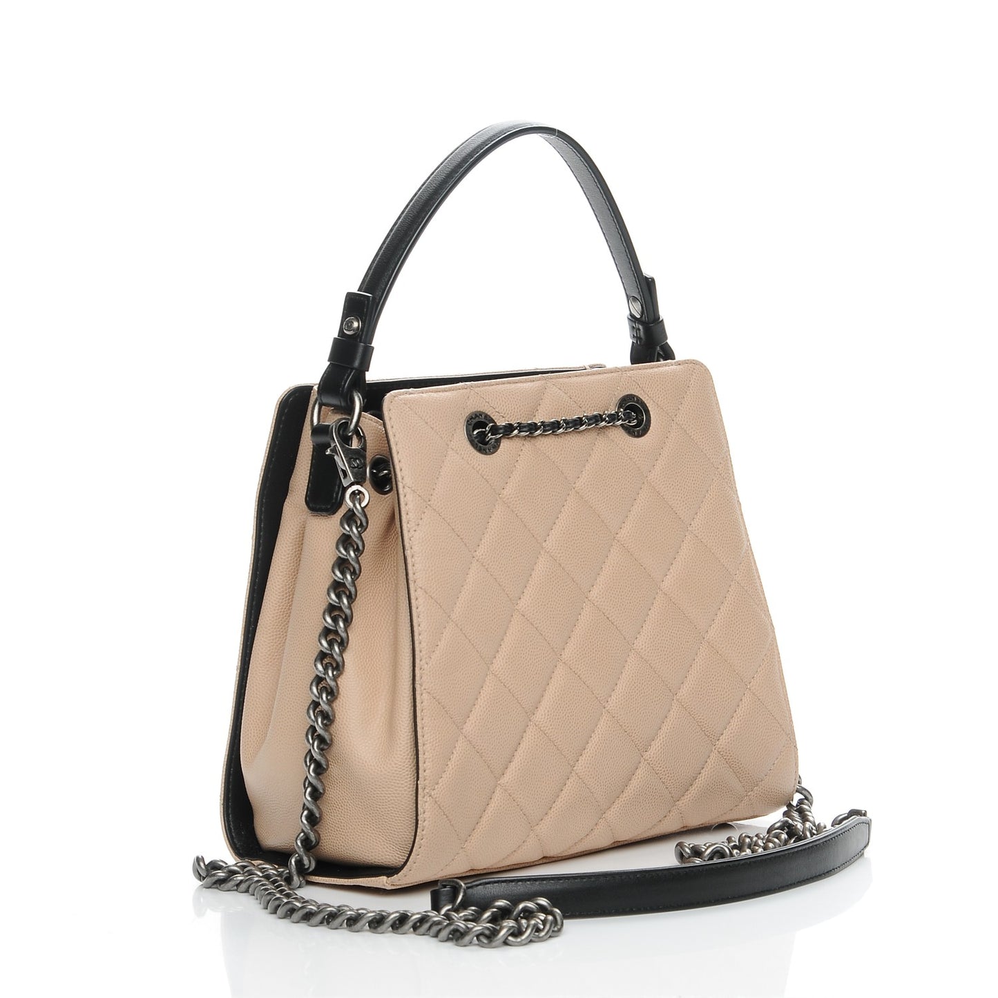 Caviar Quilted Small CC Bucket Bag Beige