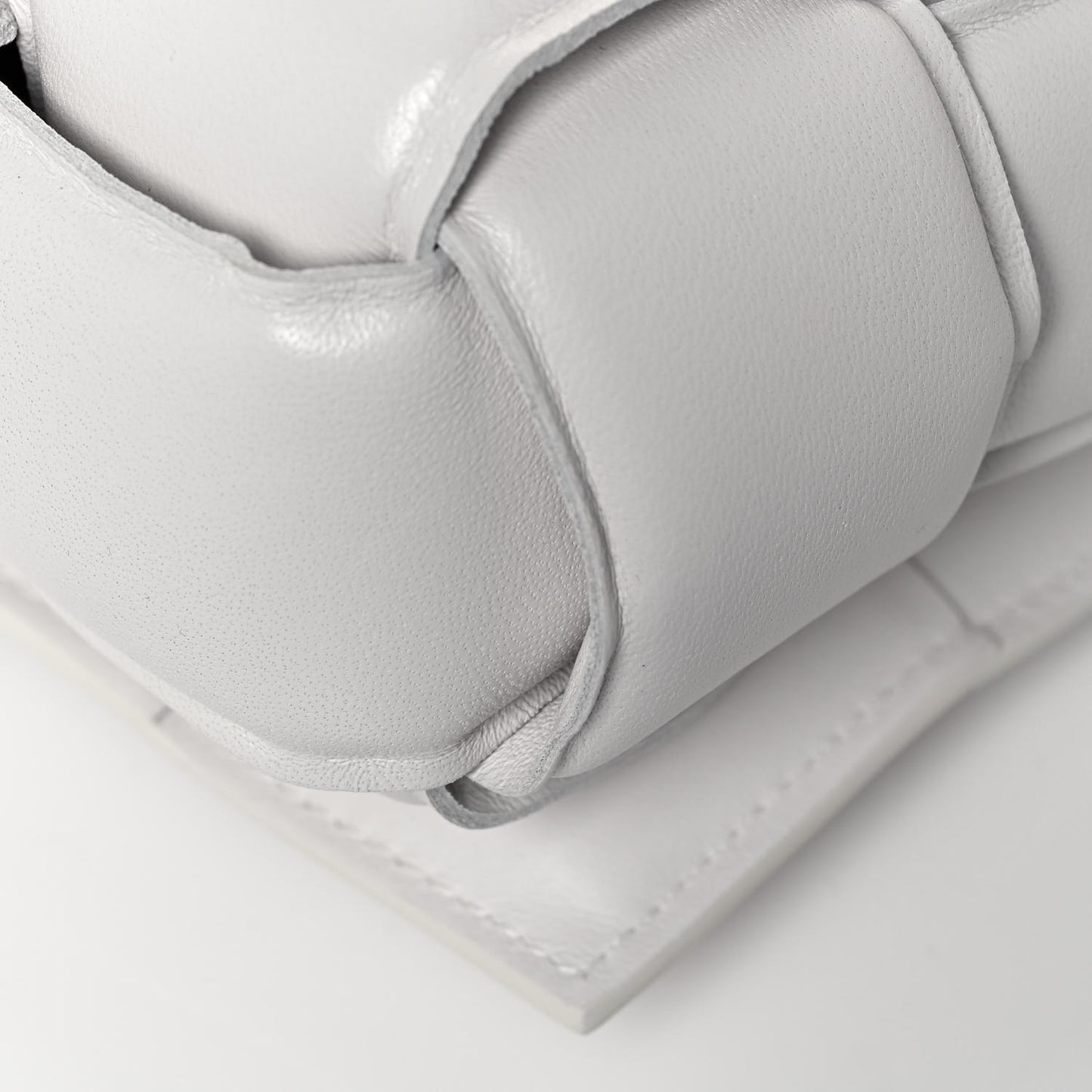 Lambskin Maxi Intreccio Padded Chain Cassette Crossbody Bag White