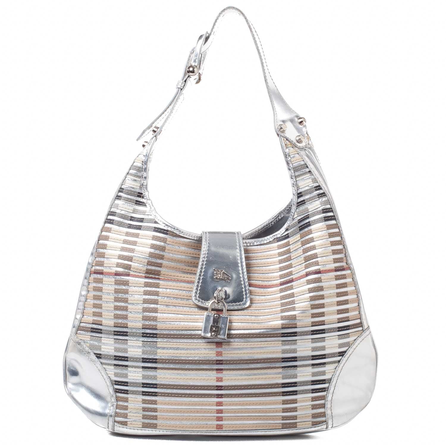 Burberry House Check Sliced Brook Hobo Metallic Silver 1 of 10