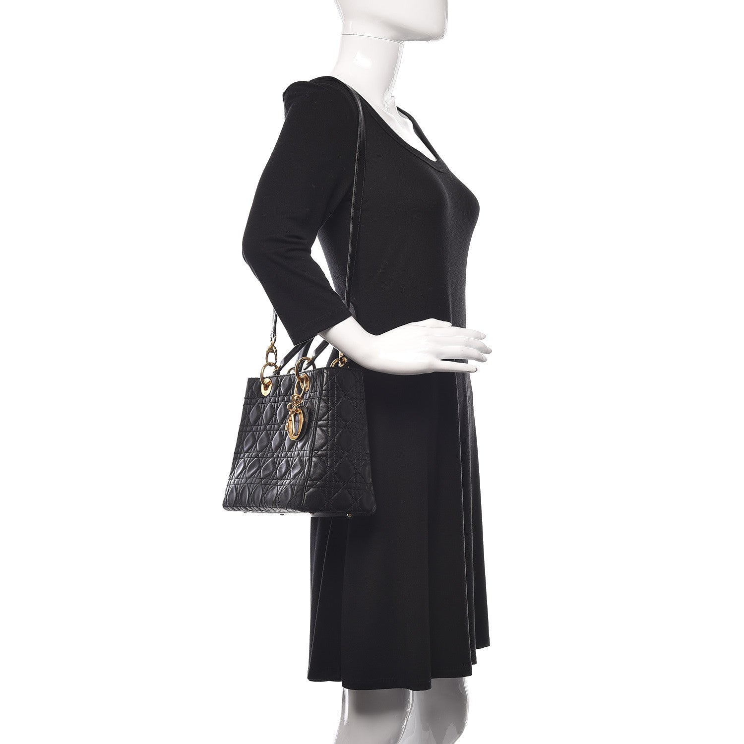 Christian Dior Lambskin Cannage Medium Lady Dior Black 2 of 14