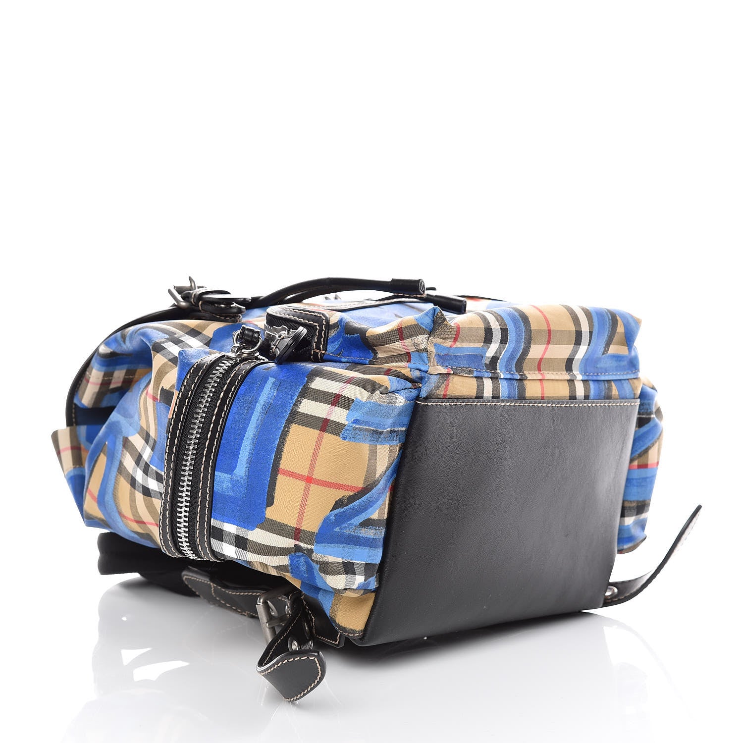 Burberry Vintage Check Graffiti Print Medium Rucksack Backpack Blue Antique Yellow 4 of 9