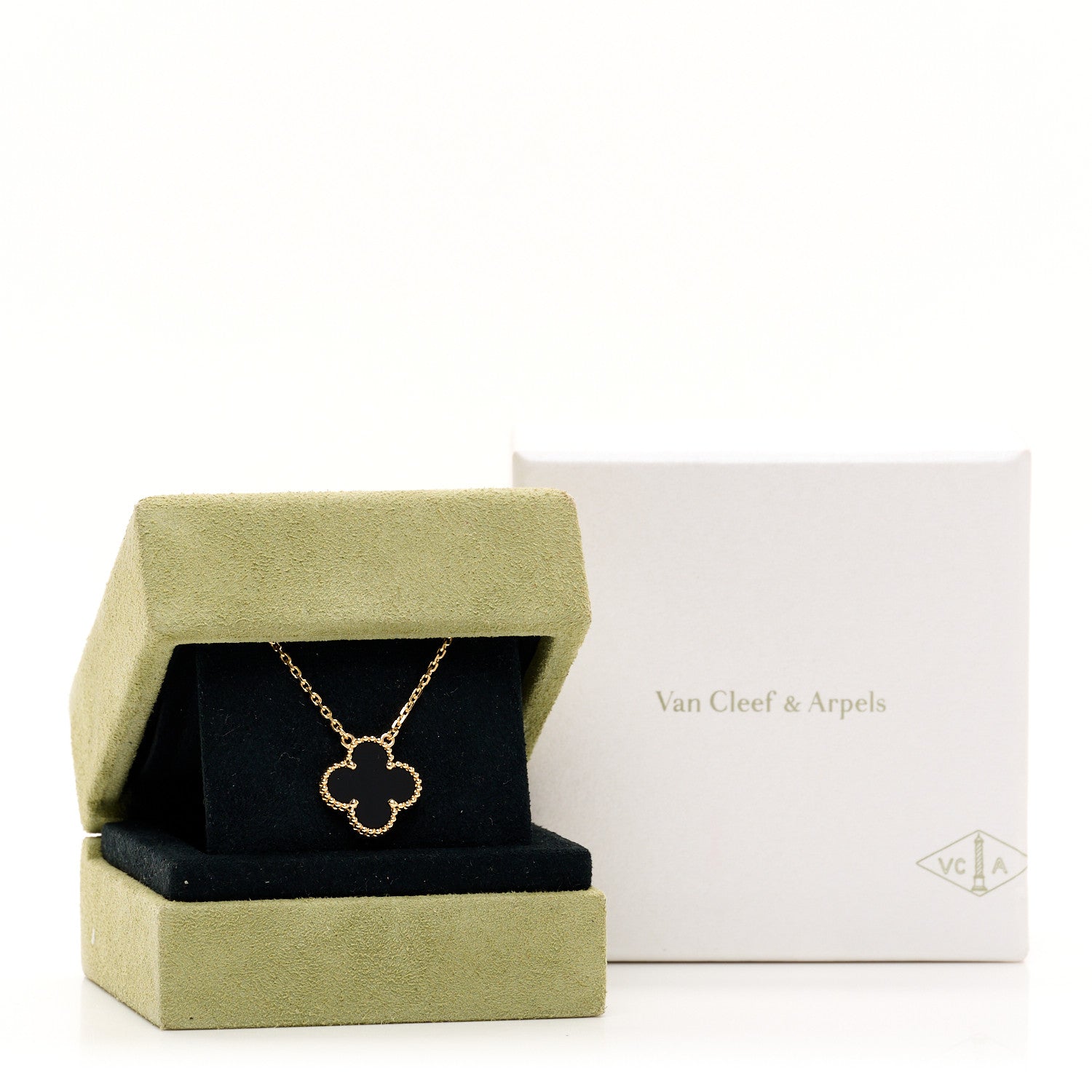 Van Cleef & Arpels 18K Yellow Gold Black Onyx Vintage Alhambra Pendant Necklace 5 of 5