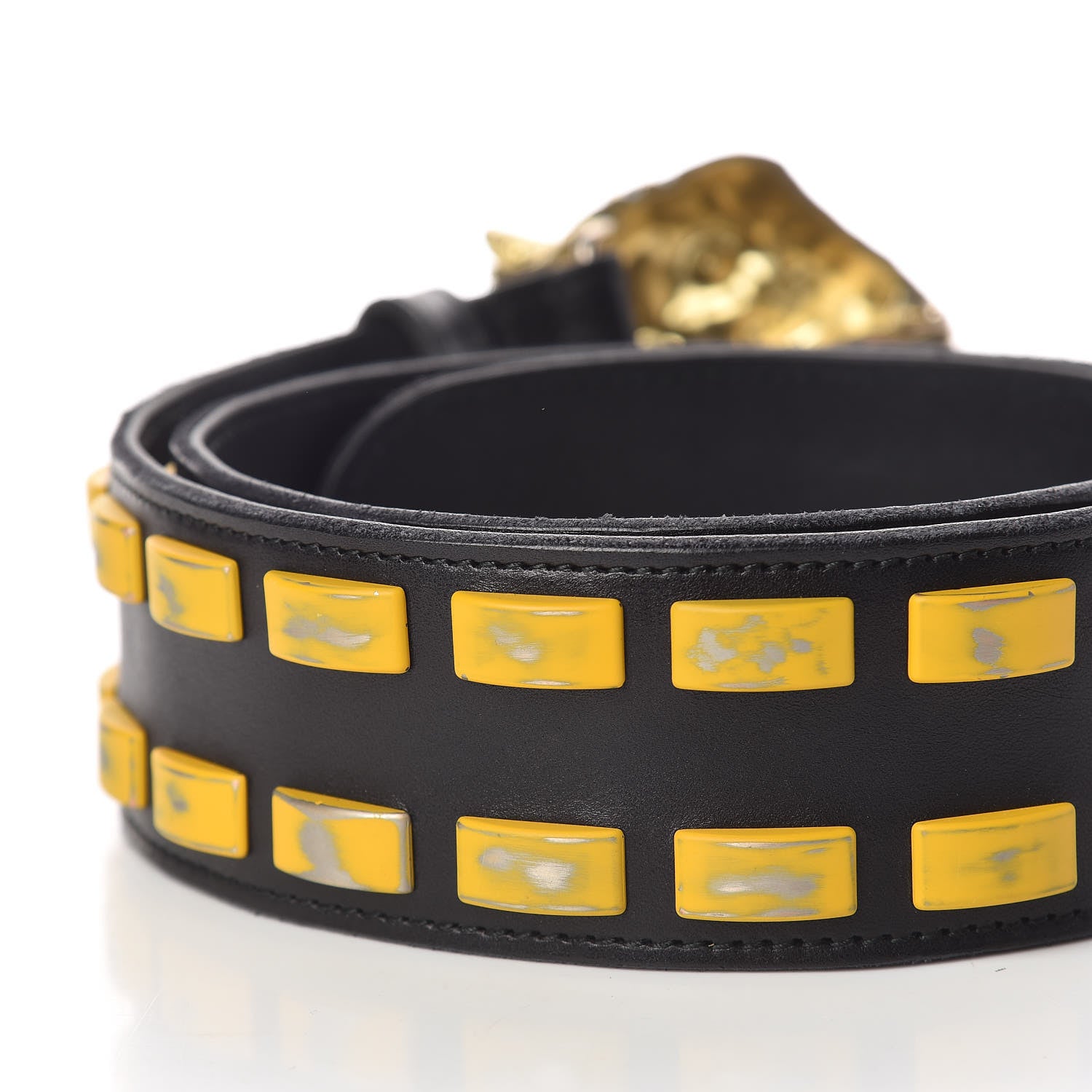 Gucci Metal Tiger Head Studded Belt 80 32 Yellow Black 4 of 8