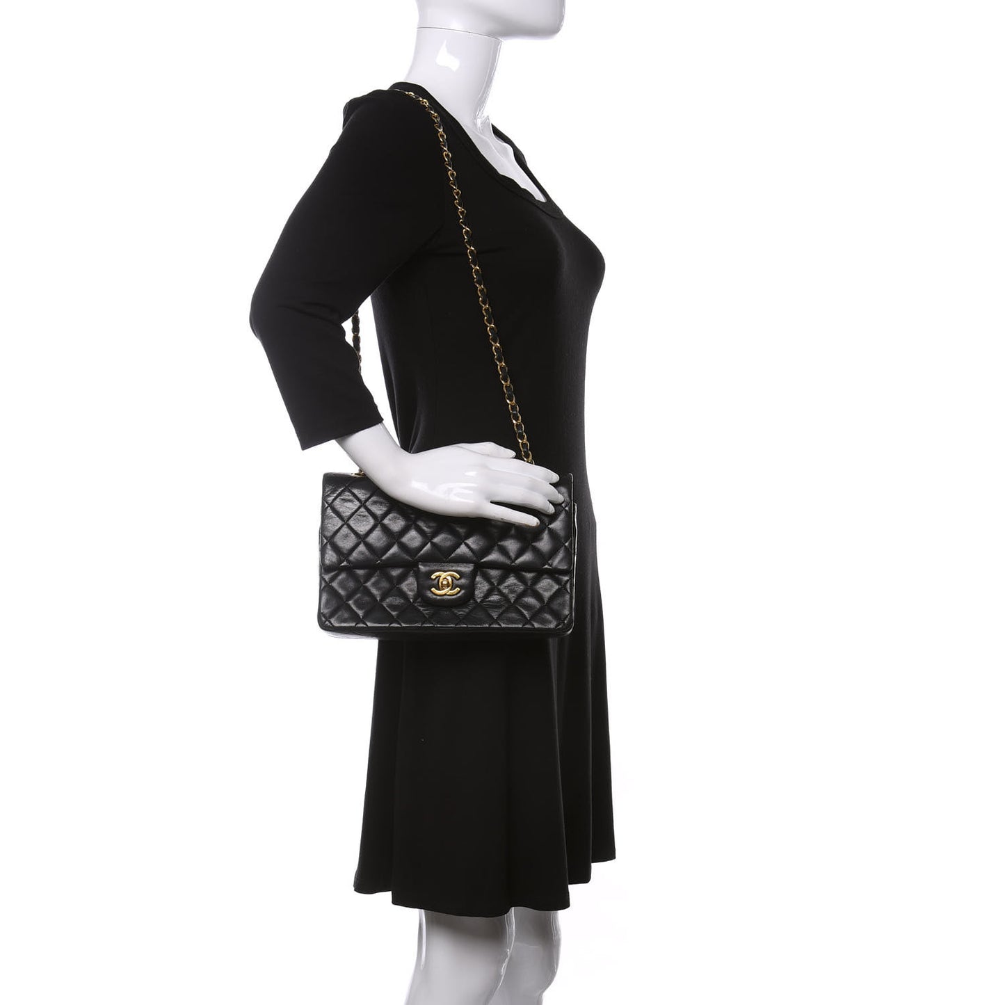 Lambskin Quilted Medium Double Flap Black