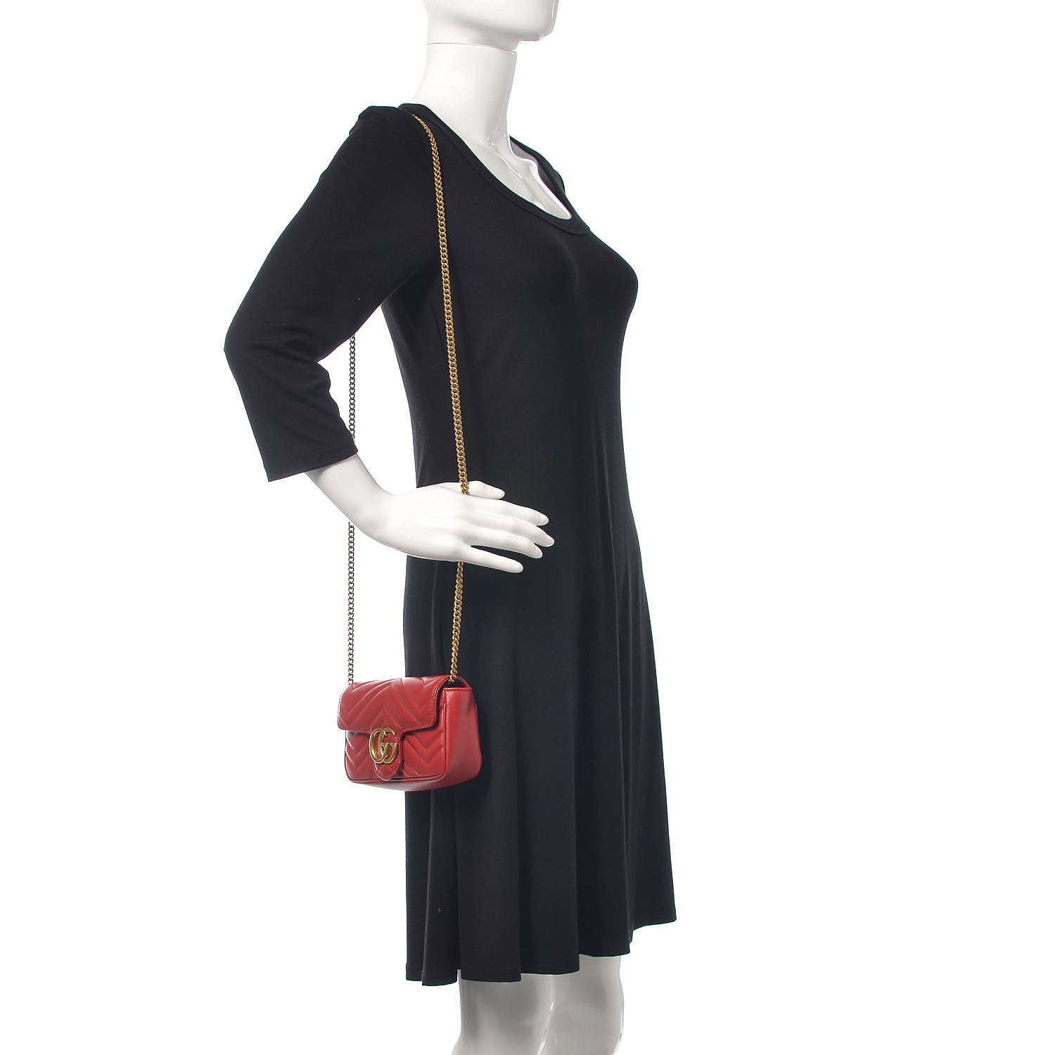 Gucci Calfskin Matelasse Super Mini GG Marmont Shoulder Bag Hibiscus Red 2 of 10