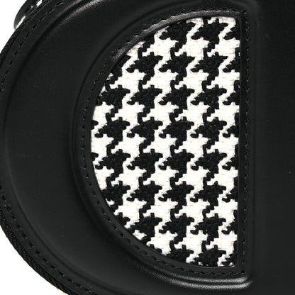 Christian Dior Calfskin Canvas Houndstooth Embroidered CD Signature Oval Crossbody Camera Bag Black White 9 of 11