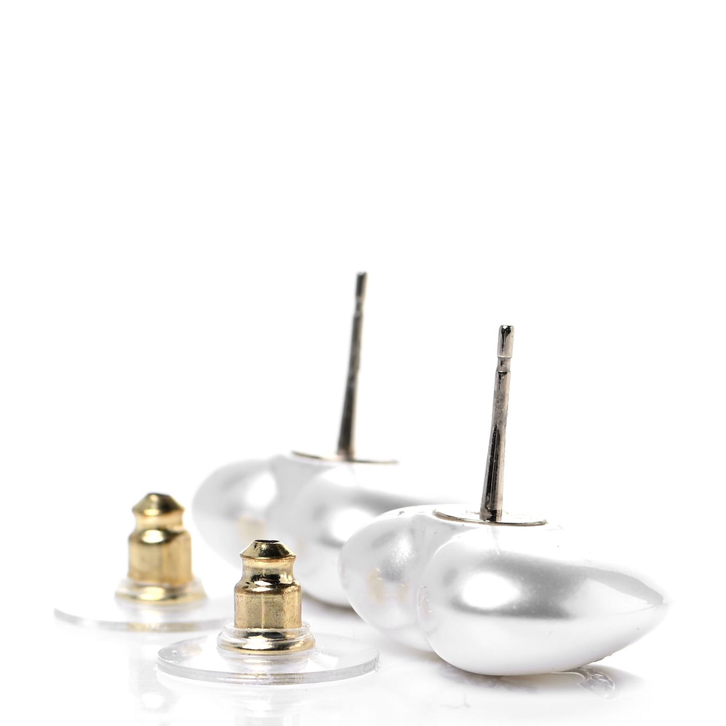 Pearl Crystal CC Heart Earrings Gold