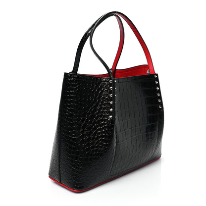 Christian Louboutin Calfskin Crocodile Embossed Spikes Small Cabarock Black 3 of 11