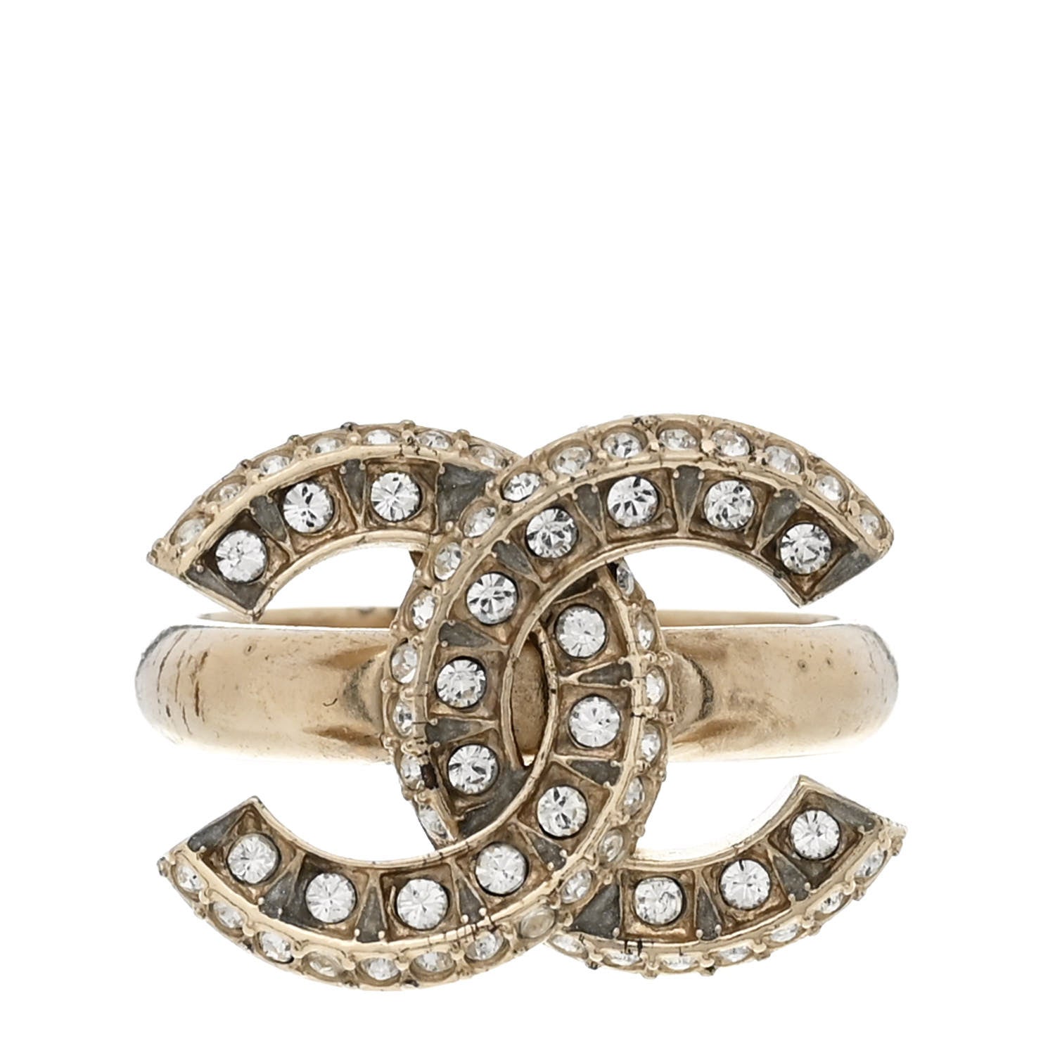 Chanel Metal Crystal CC Ring 49 5 Gold 1 of 5