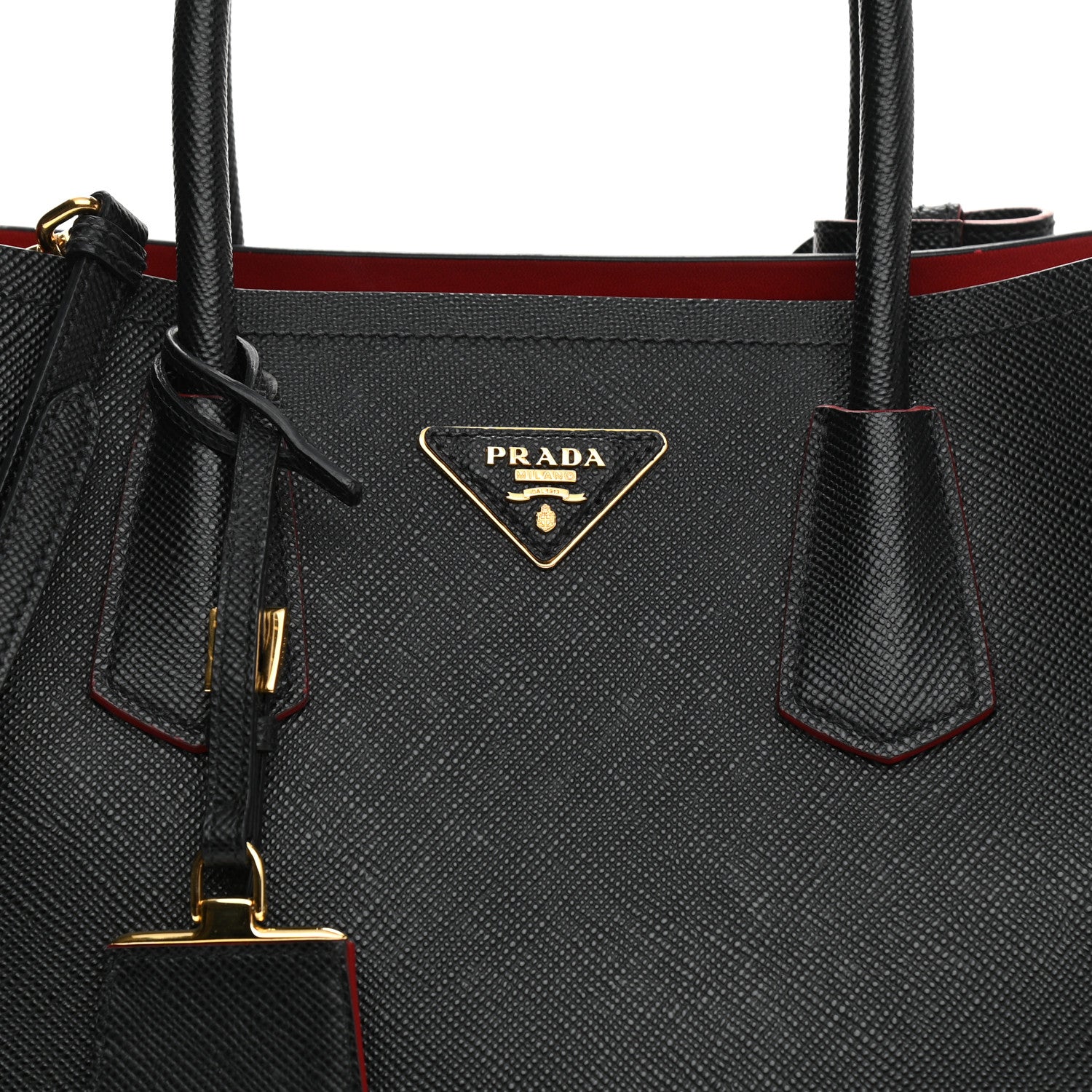 Prada Saffiano Cuir Medium Double Bag Black Fuoco 7 of 7