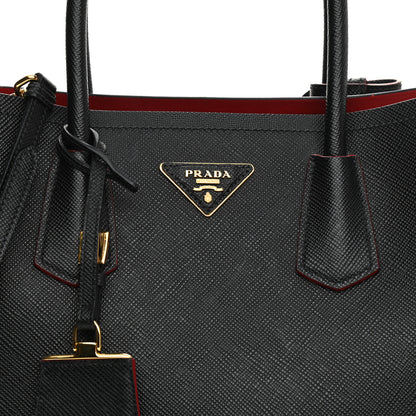 Prada Saffiano Cuir Medium Double Bag Black Fuoco 7 of 7