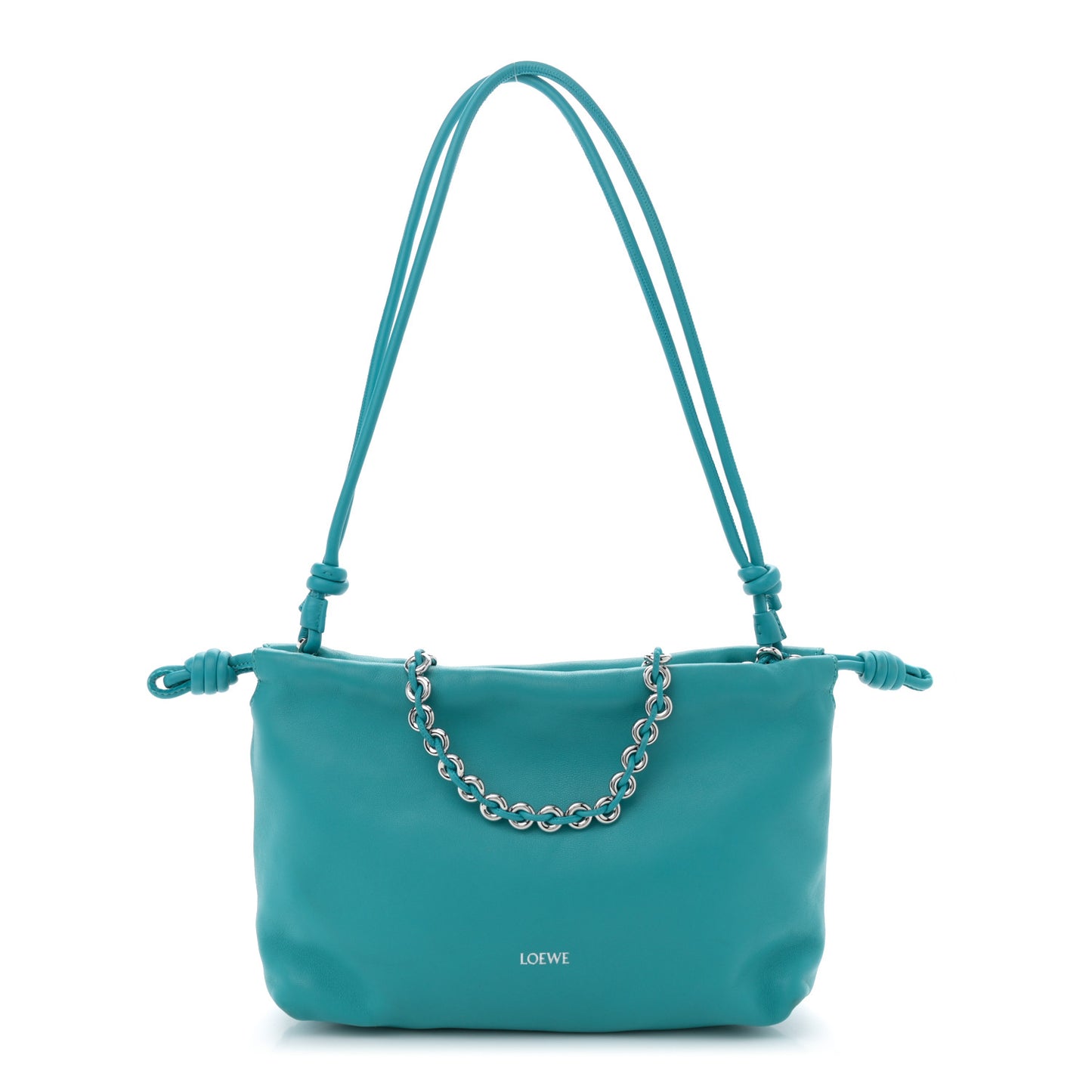 Mellow Nappa Medium Donut Chain Flamenco Knot Clutch Deep Turquoise