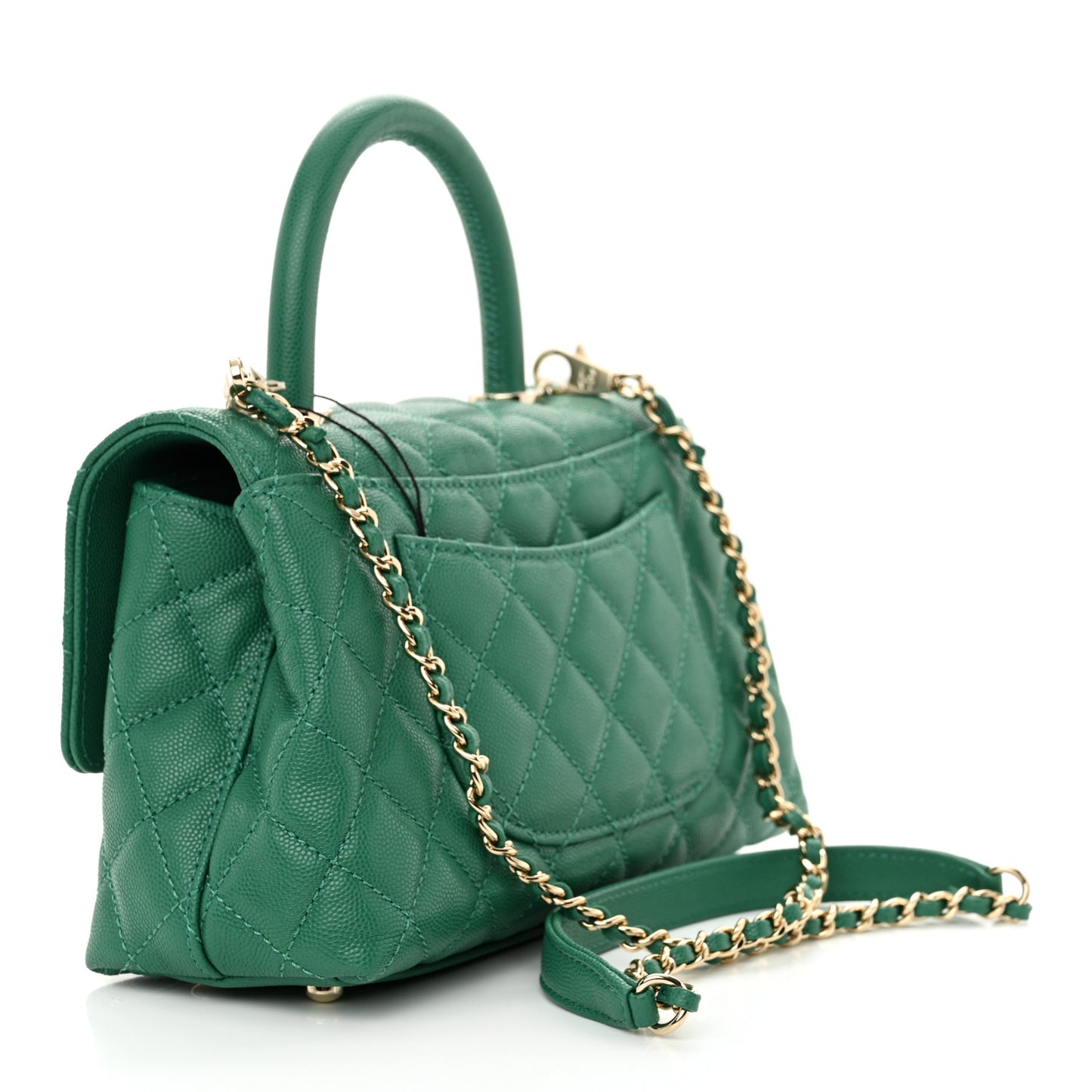 Caviar Quilted Mini Coco Handle Flap Green
