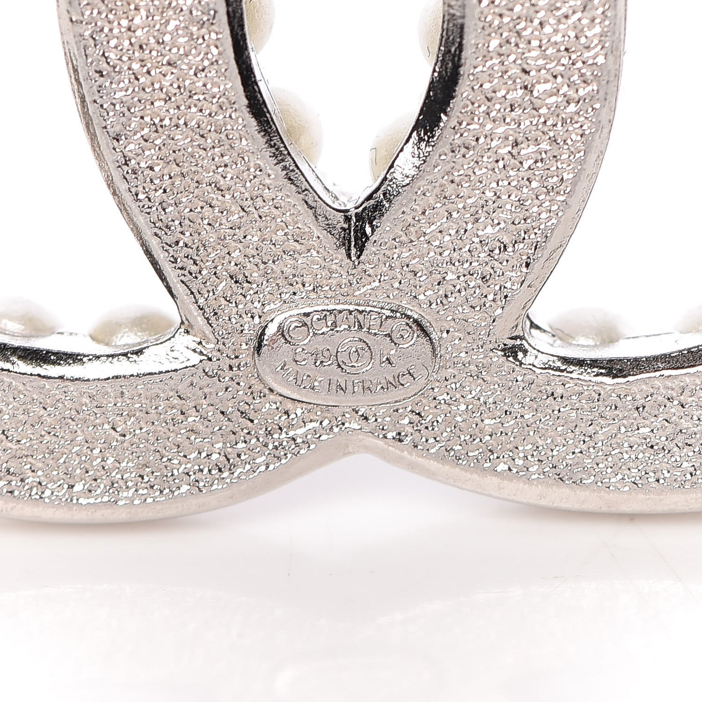 Pearl Crystal CC Brooch Silver