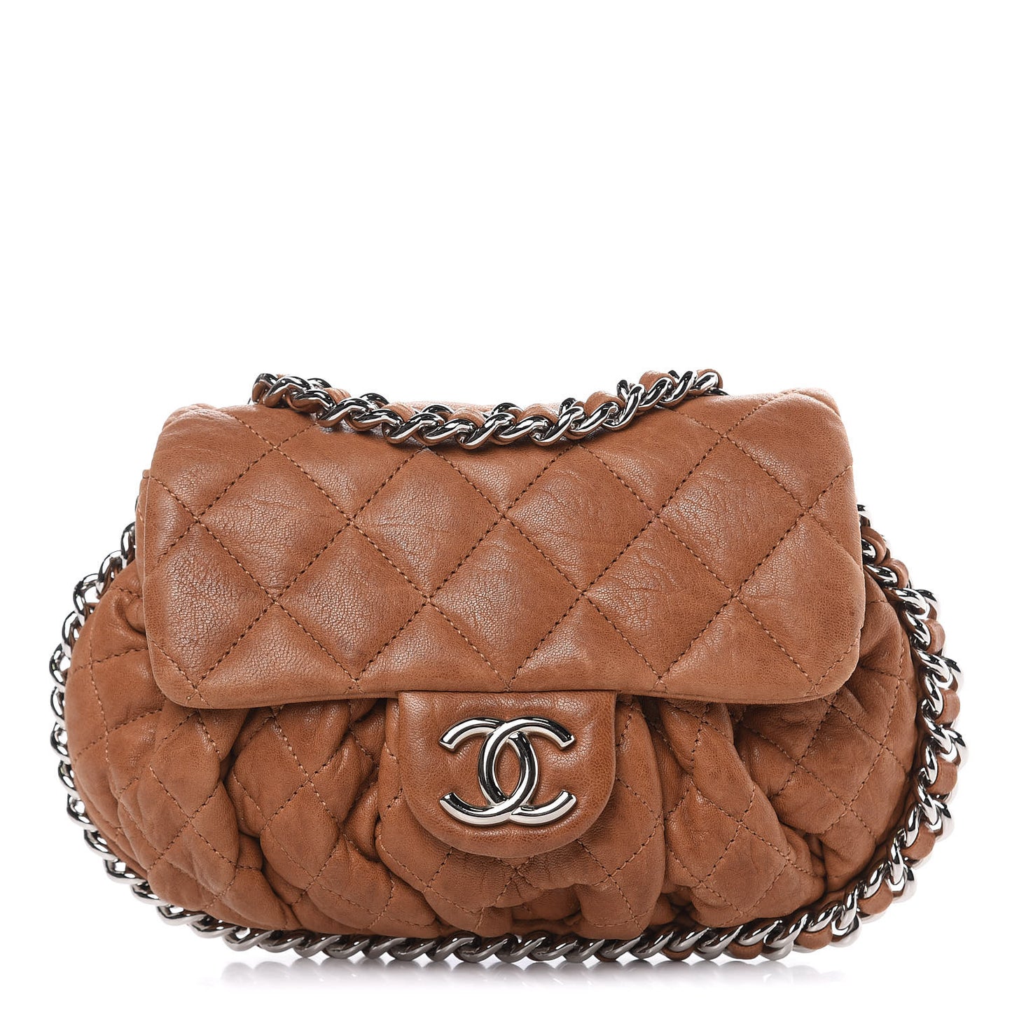 Washed Lambskin Mini Chain Around Messenger Brown