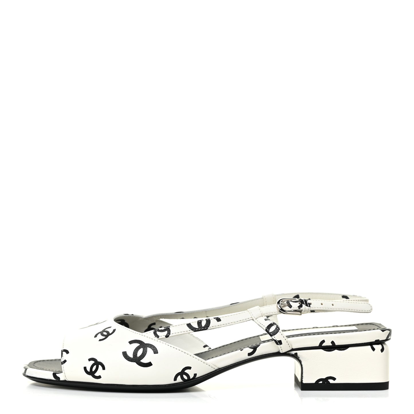 Printed Lambskin CC Slingback Sandals 40 White Black